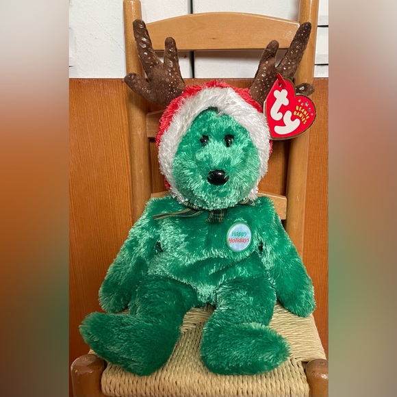 Ty Beanie Babies Holiday Teddy 2002 Teddy The Bear - Green Retired- - Picture 1 of 9